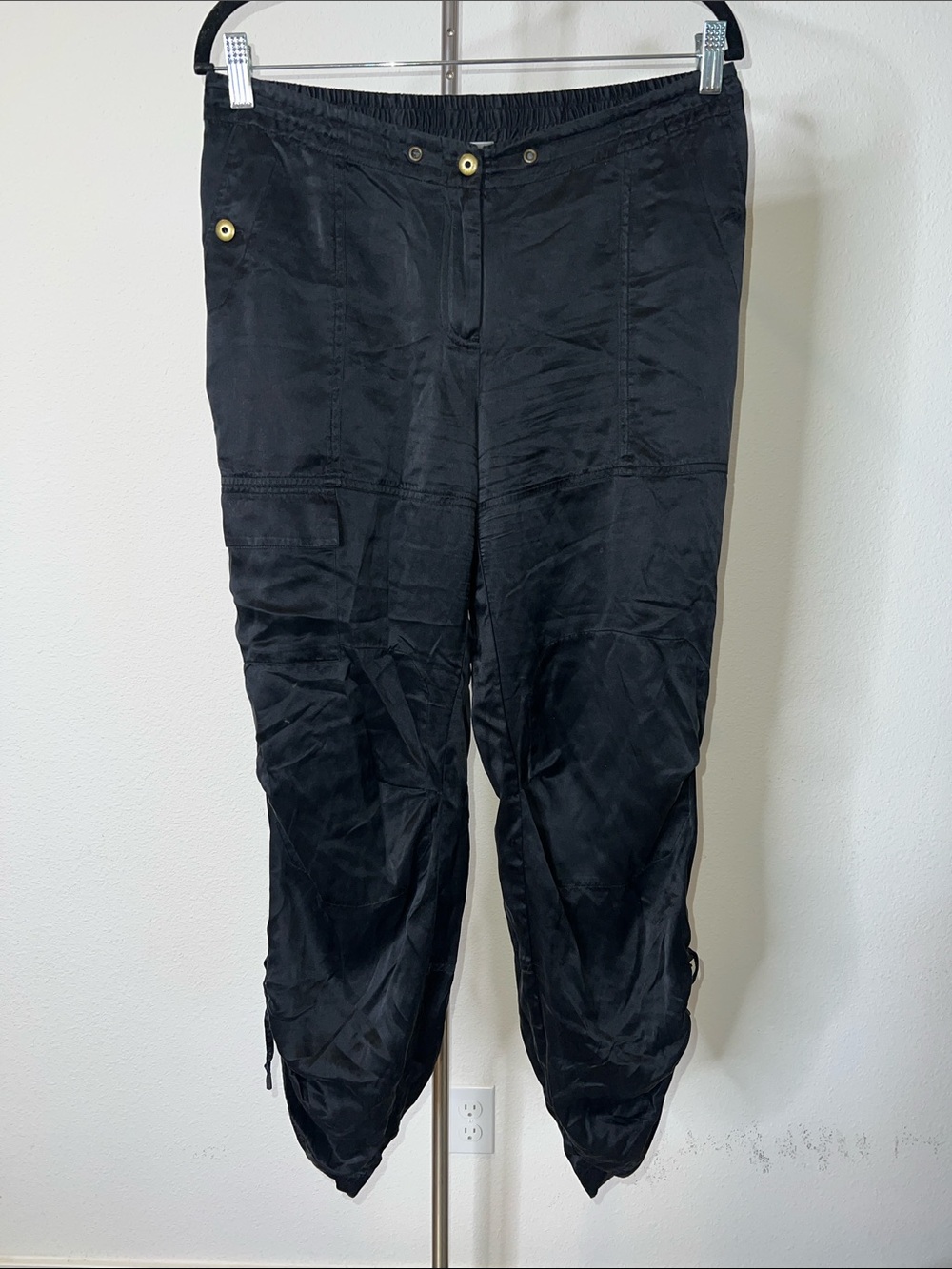 Mary Lucille Black Silk Lightweight Drawstring Cargo Pants